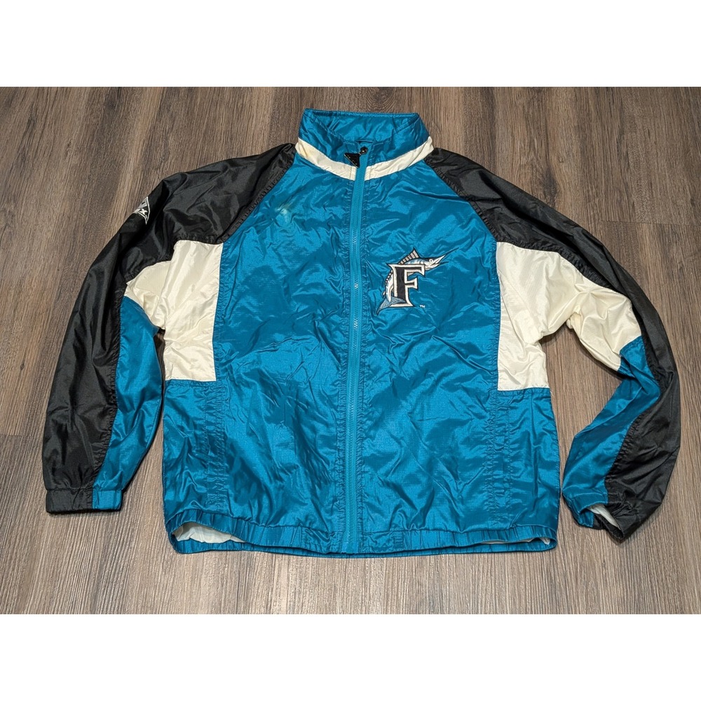 Vintage Apex One MLB Florida‎ Marlins Windbreaker Jacket Teal Black Mens Size M